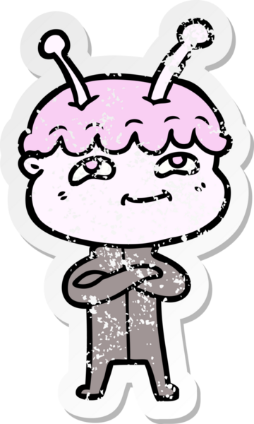 Bir insan tarafından çizilmiş dost canlısı bir uzay adamının sıkıntılı çıkartması.