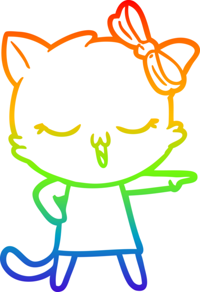 Gökkuşağı gradyan çizgi çizimi bir insan tarafından çizilmiş bir çizgi film kedisi.