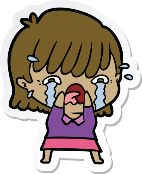 Bir insan tarafından çizilmiş ağlayan bir çizgi film kızına ait etiket.