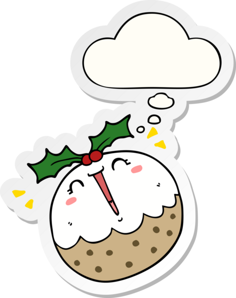 Düşünce baloncuklu tatlı noel pudingi bir insan tarafından çizilmiş bir çıkartma.