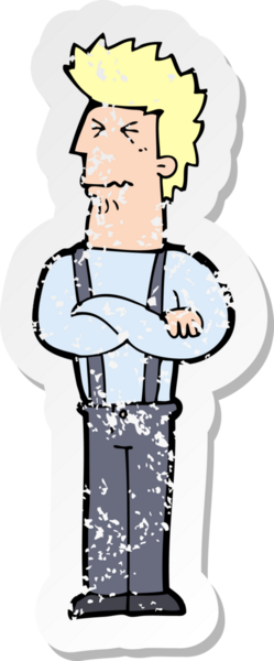 Bir insan tarafından çizilmiş, sıkıntılı bir karikatür çıkartması.