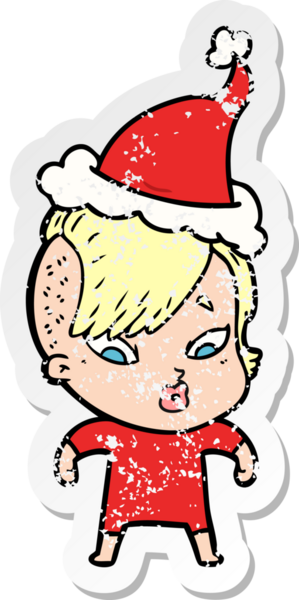 Bir insan tarafından çizilmiş Noel Baba şapkası giymiş şaşırmış bir kızın el yazısı.