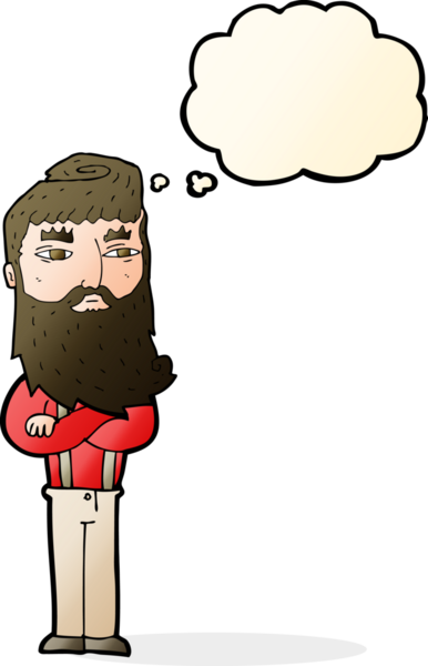 Bir insan tarafından çizilmiş sakallı, ciddi bir çizgi film karakteri.