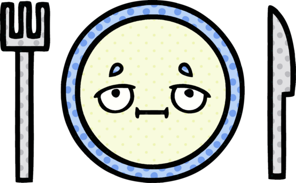 Bir insan tarafından çizilmiş yemek tabağının çizgi romanı.