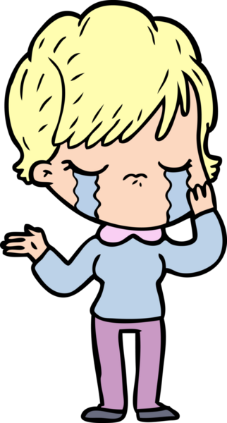 Bir insan tarafından çizilmiş ağlayan çizgi film kadını.