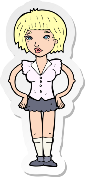 Bir insan tarafından çizilmiş kalçasında elleri olan bir karikatür kadının çıkartması.