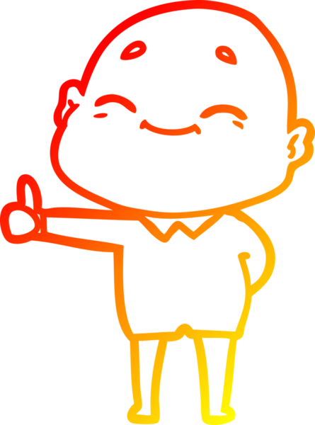 Bir insan tarafından çizilmiş mutlu, kel bir adamın sıcak çizgi çizimi.