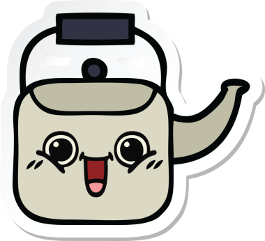 Bir insan tarafından çizilmiş şirin bir çaydanlığın çıkartması.