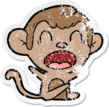 Bir insan tarafından çizilmiş bağıran çizgi film maymunu çıkartması.