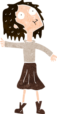 Bir insan tarafından çizilmiş gökyüzüne bakan çizgi film kadını.