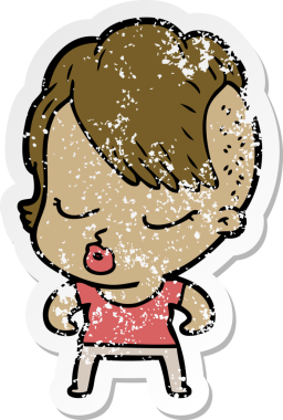 Çizgi film çıkartması. Bir insan tarafından çizilmiş güzel hippi kız.