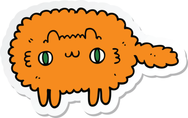 Bir insan tarafından çizilmiş çizgi film kedisinin çıkartması.