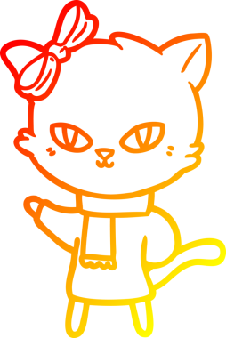 Bir insan tarafından çizilmiş kışlık giysili şirin bir kedi çizimi.