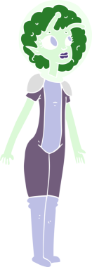 Bir insan tarafından çizilmiş uzaylı uzay kızının düz renk çizimi