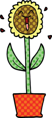 Bir insan tarafından kabın içinde çizilmiş çizgi roman tarzı bir çiçek.