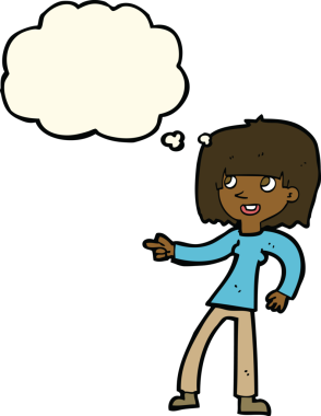 Bir insan tarafından çizilmiş düşünce kabarcığını gösteren çizgi film kızı.