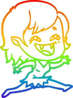 Gökkuşağı gradyan çizgi çizimi Bir insan tarafından çizilmiş gülen vampir kız çizgi filmi