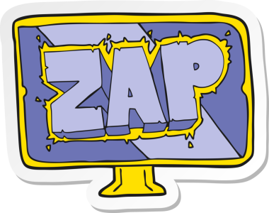 Bir insan tarafından çizilmiş bir karikatür zap ekranının etiketi