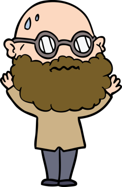 Bir insan tarafından çizilmiş sakallı ve gözlüklü endişeli bir adam.