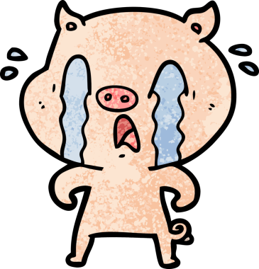 Bir insan tarafından çizilmiş ağlayan domuz çizgi filmi.