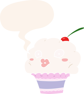 Bir insan tarafından çizilmiş eski moda konuşma baloncuklu komik bir kek.