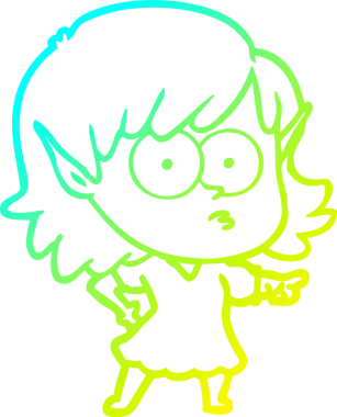 Soğuk gradyan çizgi çizimi bir insan tarafından çizilmiş bir elf kızı