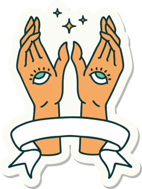 Bir insan tarafından çizilmiş mistik el sancağıyla dövme stili çıkartması