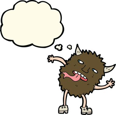 Bir insan tarafından çizilmiş düşünce baloncuklu komik çizgi film canavarı.