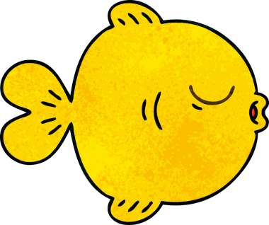 Bir insan tarafından çizilmiş garip bir karikatür balığı.