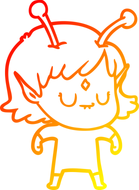 Bir insan tarafından çizilmiş bir uzaylı kız çizgi çizimi.