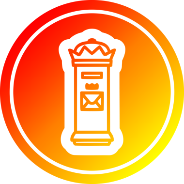 Bir insan tarafından çizilmiş sıcak gradyan çizgili İngiliz posta kutusu dairesel simgesi