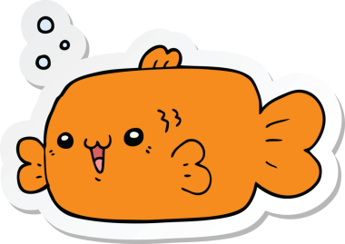 Bir insan tarafından çizilmiş karikatür balığının çıkartması.