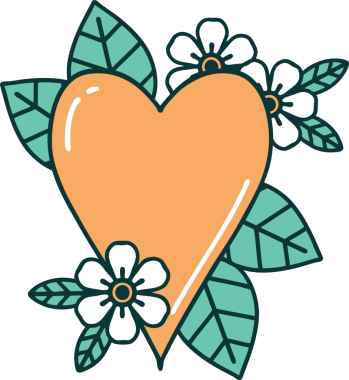 Bir insan tarafından çizilmiş botanik bir kalbin ikonik dövmesi.