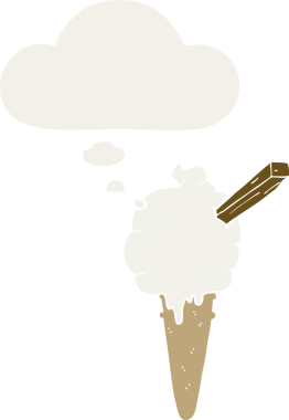 Düşünce baloncuklu karikatür dondurması insan tarafından çizilmiş.