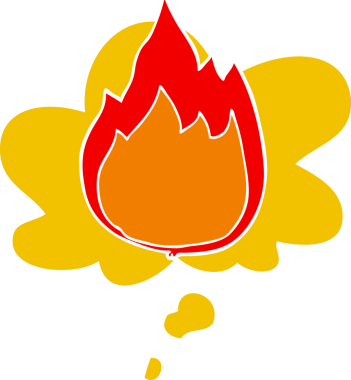 Düşünce baloncuğu olan çizgi film ateşi insan tarafından çizilmiş.