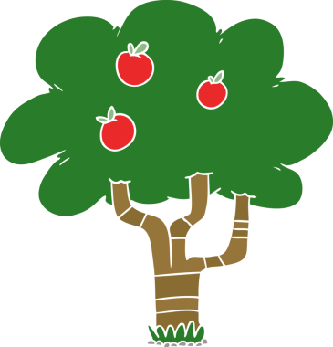 Bir insan tarafından çizilmiş düz renkli elma ağacı.