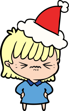 Bir insan tarafından çizilmiş Noel Baba şapkası takan bir kız çizilmiş.