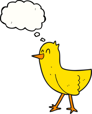 Bir insan tarafından çizilmiş serbest çizim balon karikatür kuşu.