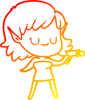 Bir insan tarafından çizilmiş mutlu bir elf kızı çizimi.