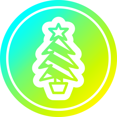 Bir insan tarafından çizilmiş havalı gradyan bir ikona sahip Noel ağacı dairesel simgesi