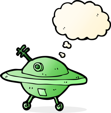 Bir insan tarafından çizilmiş düşünce baloncuklu uçan daire.