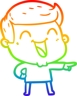 Gökkuşağı gradyan çizgi çizimi bir insan tarafından çizilmiş gülen bir karikatür adam