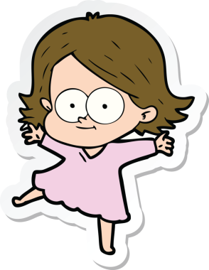 Bir insan tarafından çizilmiş mutlu bir çizgi film kızının çıkartması.