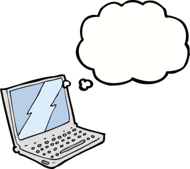 Bir insan tarafından çizilmiş düşünce balonlu dizüstü bilgisayar.