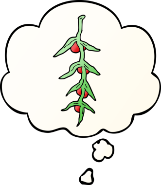 Bir insan tarafından çizilmiş yumuşak eğimli düşünce baloncuklu çizgi film bitkisi