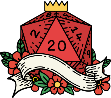 Retro Dövme Biçimi Doğal 20 D20 zar bir insan tarafından çizildi