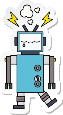 Bir insan tarafından çizilmiş şirin çizgi film robotunun çıkartması.