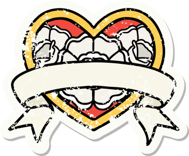 Geleneksel bir kalp stili ve insan tarafından çizilmiş çiçekli pankart dövmesi.