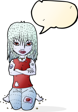 Bir insan tarafından çizilmiş konuşma balonu olan vampir kız.