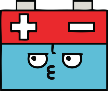 Bir insan tarafından çizilmiş bir araba aküsünün sevimli karikatürü.